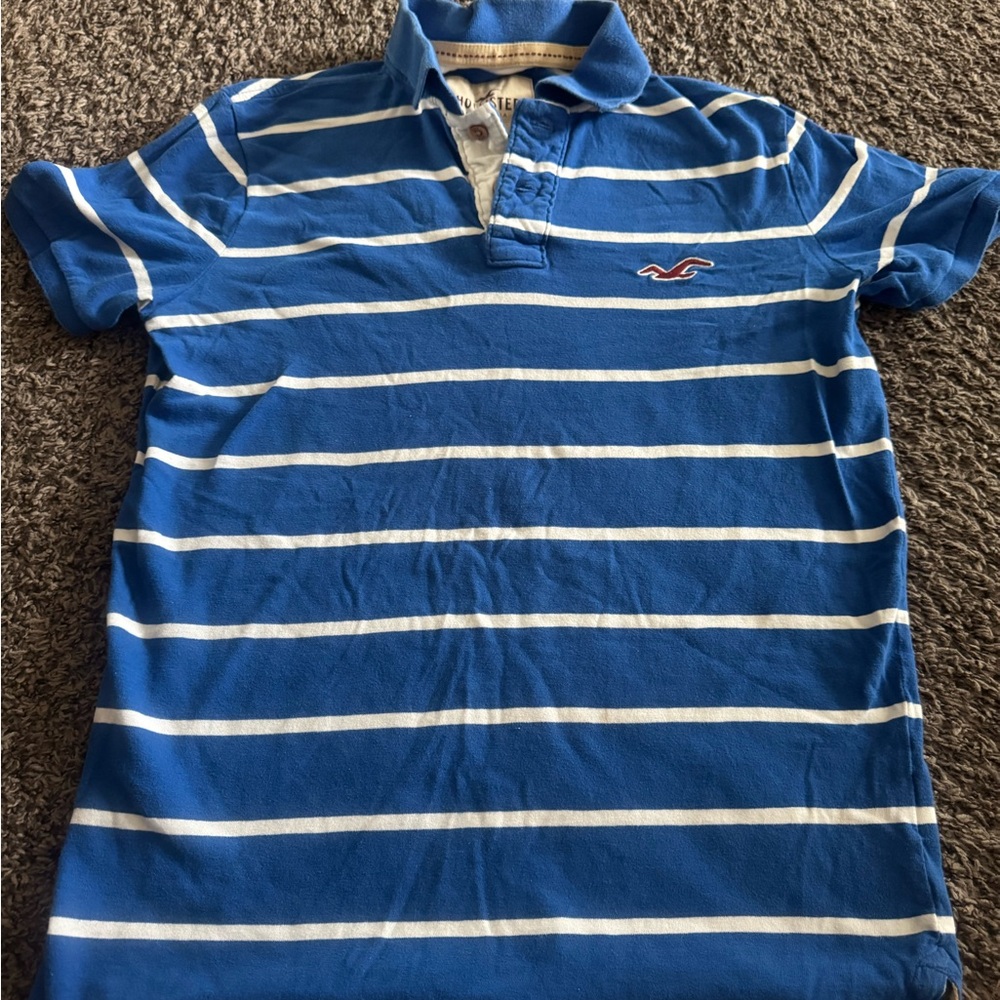Hollister Blue and White Striped Polo men M